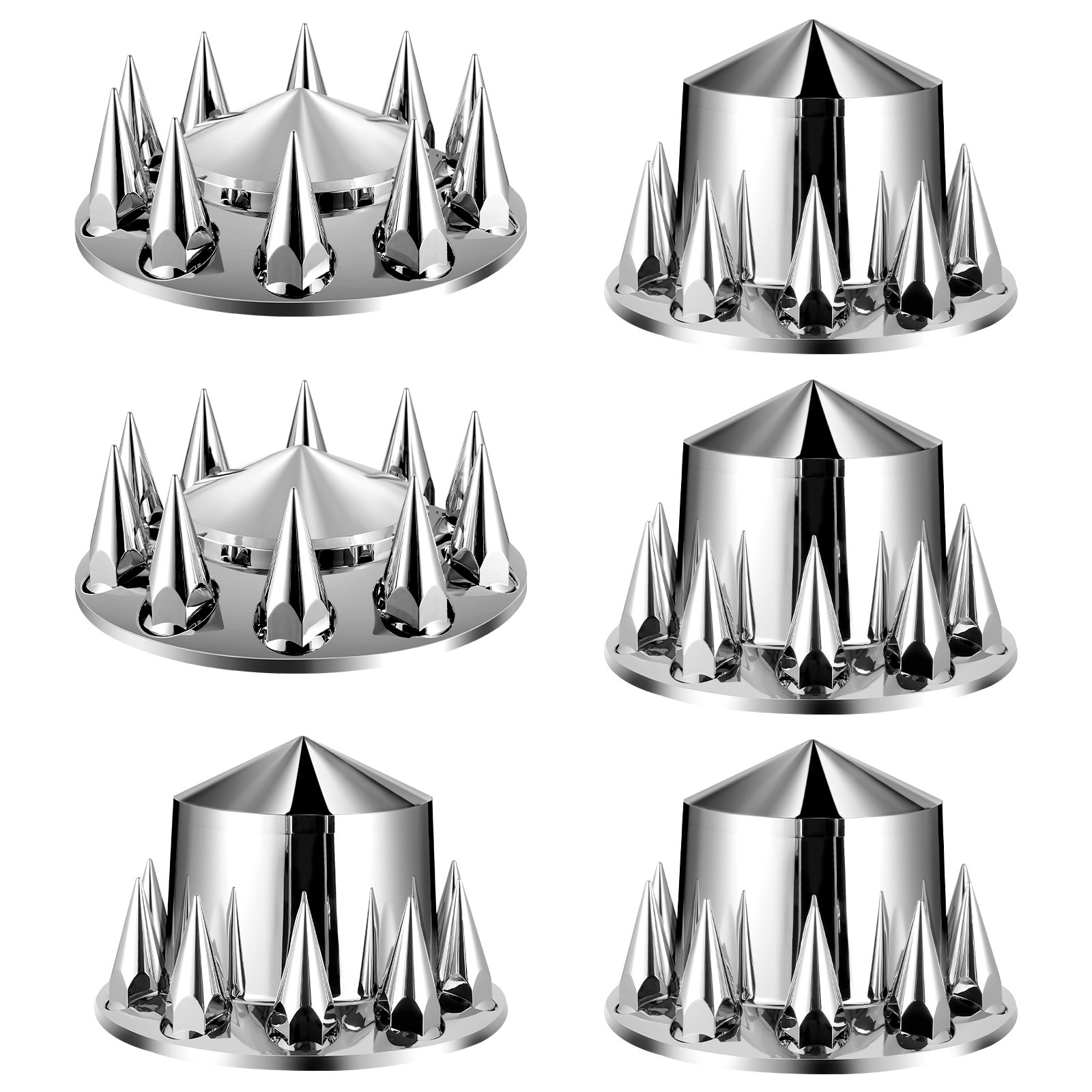 VEVOR Rear Front Axle Wheel Covers, Spiked Axle Cover for Semi Truck, ABS Rust-Resistant Lug Nut Covers, Universal Fit, Installation Tool Included, 2 Front and 4 Rear Axle Hub Covers Combo Kit