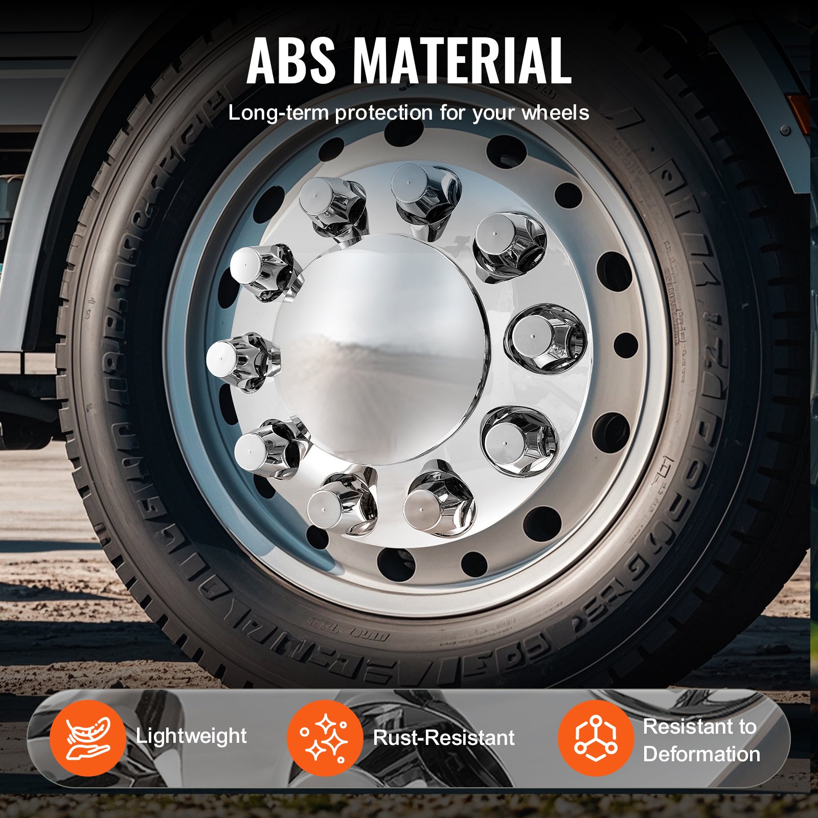 VEVOR Front Axle Wheel Covers, Dome Axle Cover for Semi Truck, ABS Electroplate Rust-Resistant Lug Nut Covers, Universal Fit, Installation Tool Included, Complete Axle Cover Combo Kit