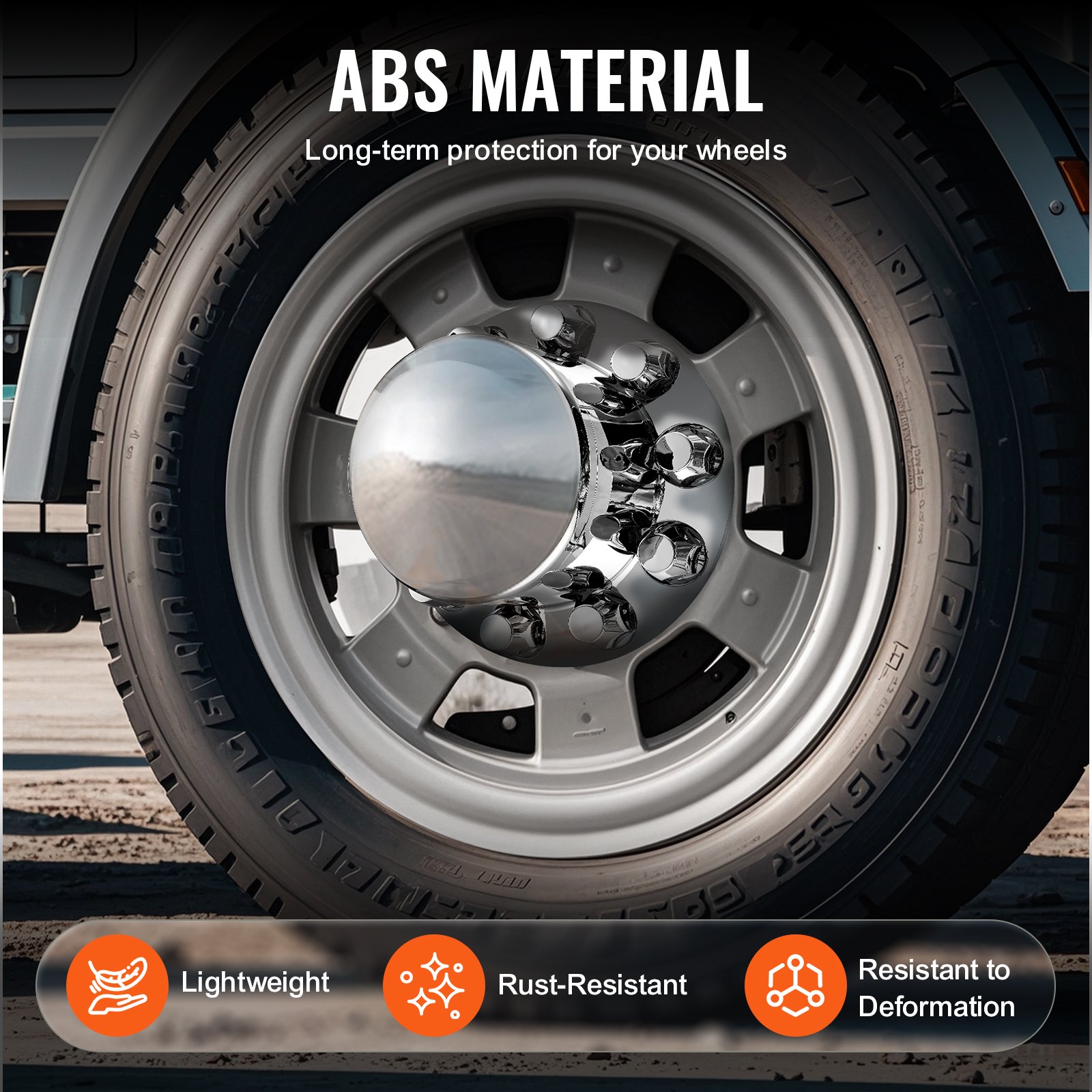 VEVOR Rear Axle Wheel Covers, Dome Axle Cover for Semi Truck, ABS Electroplate Rust-Resistant Lug Nut Covers, Universal Fit, Installation Tool Included, Complete Axle Cover Combo Kit