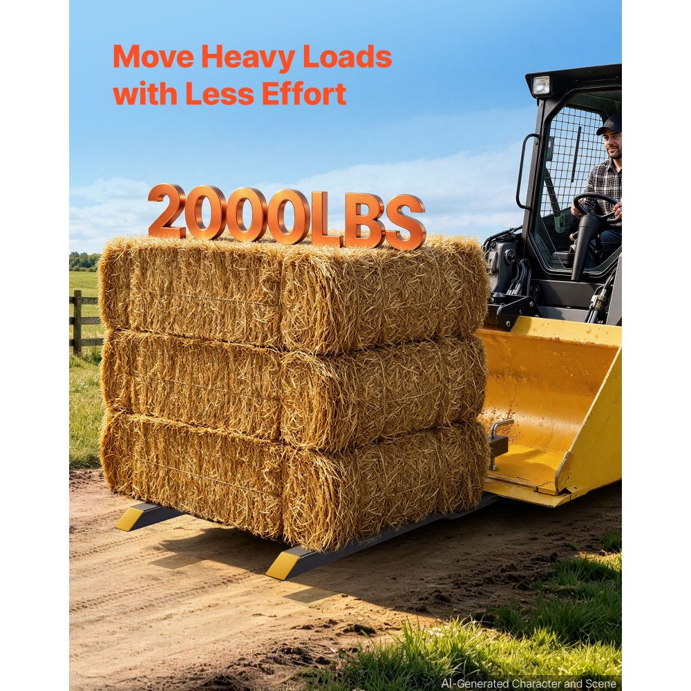 VEVOR Pallet Forks 907 kg 1092 mm Clamp-On Pallet Forks Yellow Tips Fixed, Front Loader Attachment for Tractor, Skid Steer, Loader Bucket, Agriculture, Farm, Heavy-Duty Reinforced Steel Bucket Fork