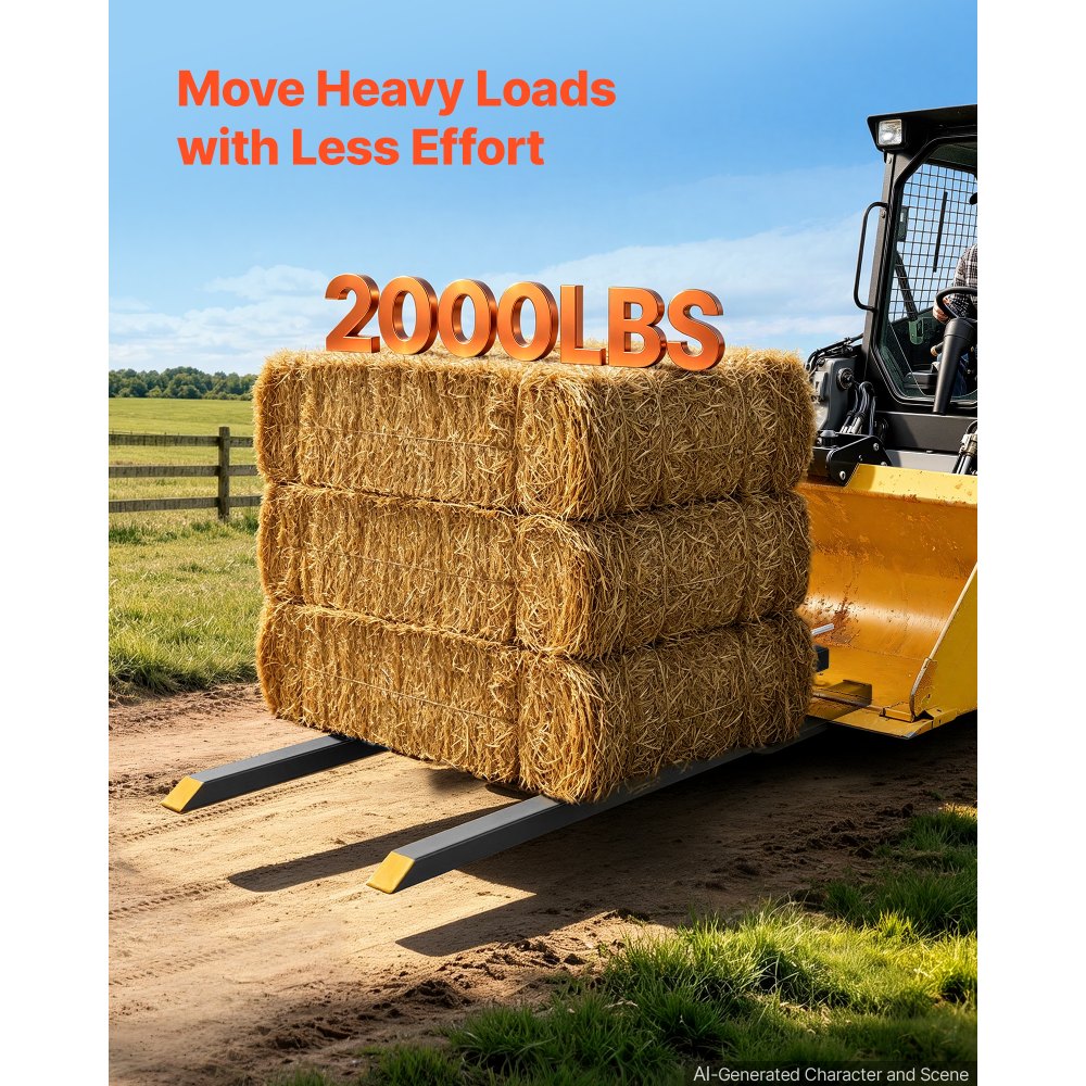 VEVOR Pallet Forks, 907 kg 1524 mm Clamp-On Pallet Forks Yellow Tips Fixed, Front Loader Attachment for Tractor, Skid Steer, Loader Bucket, Agriculture, Farm, Heavy-Duty Reinforced Steel Bucket Fork