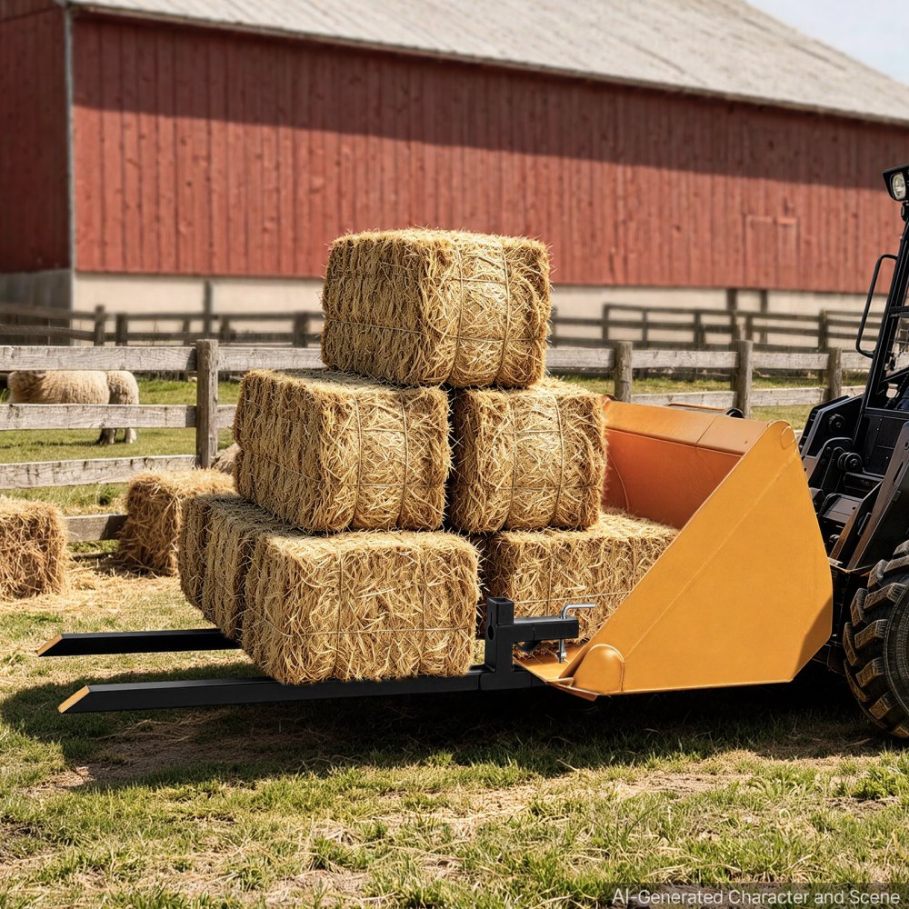 VEVOR Pallet Forks, 907 kg 1524 mm Clamp-On Pallet Forks Yellow Tips Fixed, Front Loader Attachment for Tractor, Skid Steer, Loader Bucket, Agriculture, Farm, Heavy-Duty Reinforced Steel Bucket Fork