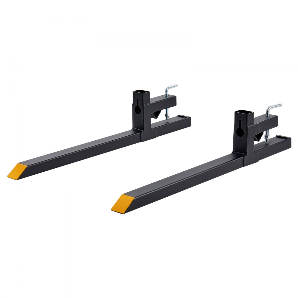 VEVOR Pallet Forks, 907 kg 1524 mm Clamp-On Pallet Forks Yellow Tips Fixed, Front Loader Attachment for Tractor, Skid Steer, Loader Bucket, Agriculture, Farm, Heavy-Duty Reinforced Steel Bucket Fork