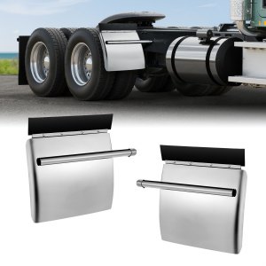 Stainless Steel Quarter Fender Set (24x24 Inch) For Semi Trucks - With Black Mounting Tube