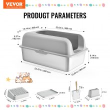 VEVOR 15.2 cm Deep Cat Litter Box Odor-Free Litter Box with Filtering Foot Board