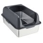 VEVOR Cat Litter Box, 6 inches Deep, XL Extra Large Stainless Steel Cat Litter Box with Scoop, Wide Filtering Foot Board & High Sides, Enclosed Odor-Free Easy-to-Clean Litter Box, Fit for Big Cats