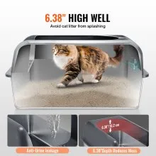 VEVOR 6 in Deep Cat Litter Box Odor-Free Litter Box with Filtering Foot Board