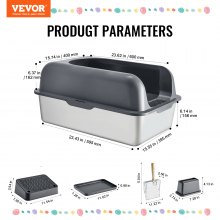 VEVOR 6 in Deep Cat Litter Box Odor-Free Litter Box with Filtering Foot Board