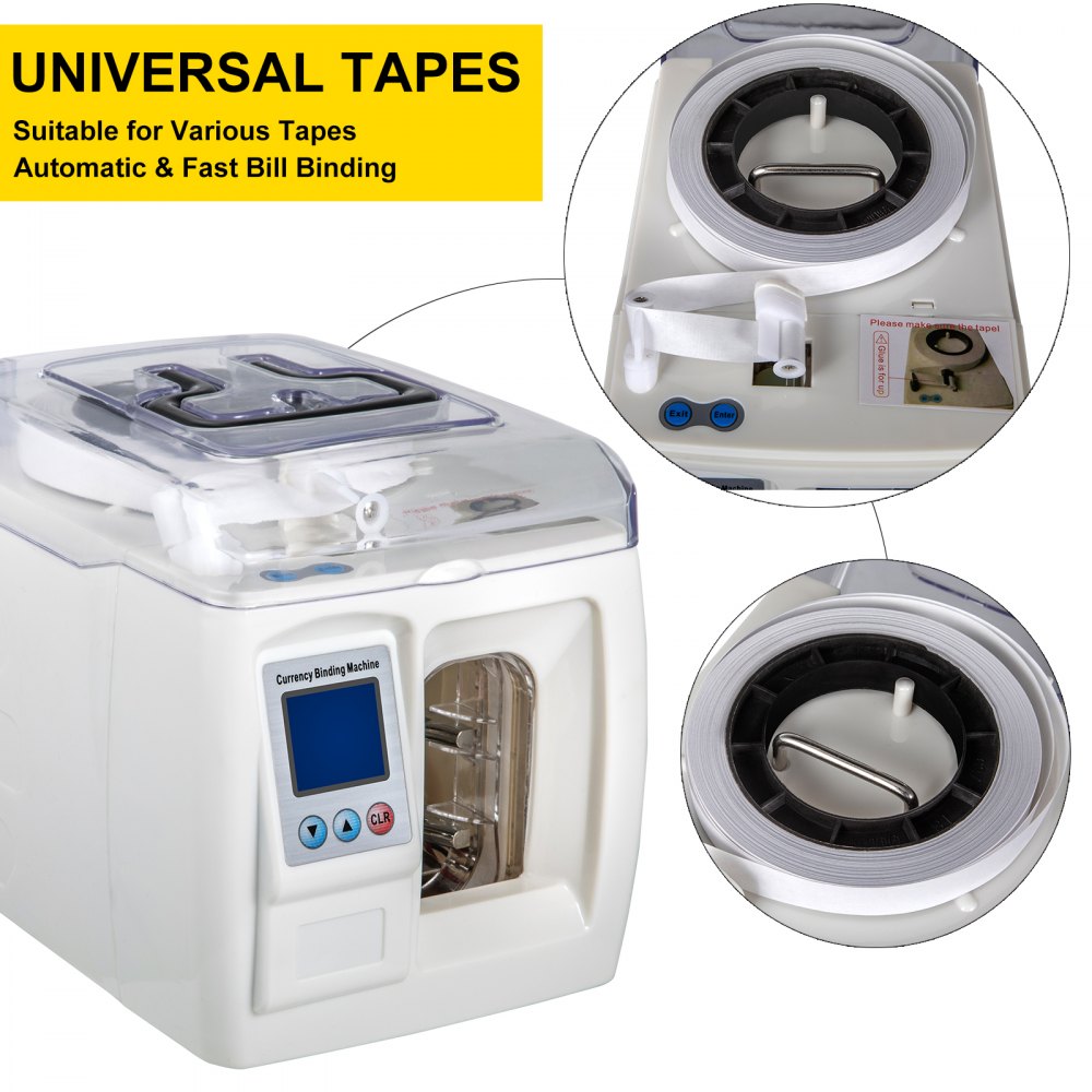 VEVOR Banknote Binding Machine 1.5 s/Once Money Bundle Bill Binding Machine 3cm Tape Width Automatic Cash Binding Machine with LCD Screen Bill Strapping Machine for Bank, Finance Department, Business