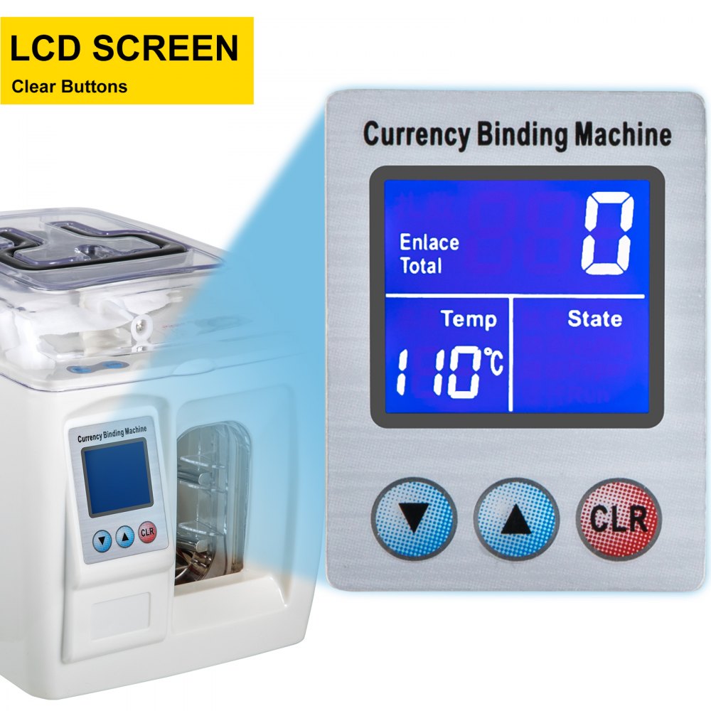 VEVOR Banknote Binding Machine 1.5 s/Once Money Bundle Bill Binding Machine 3cm Tape Width Automatic Cash Binding Machine with LCD Screen Bill Strapping Machine for Bank, Finance Department, Business