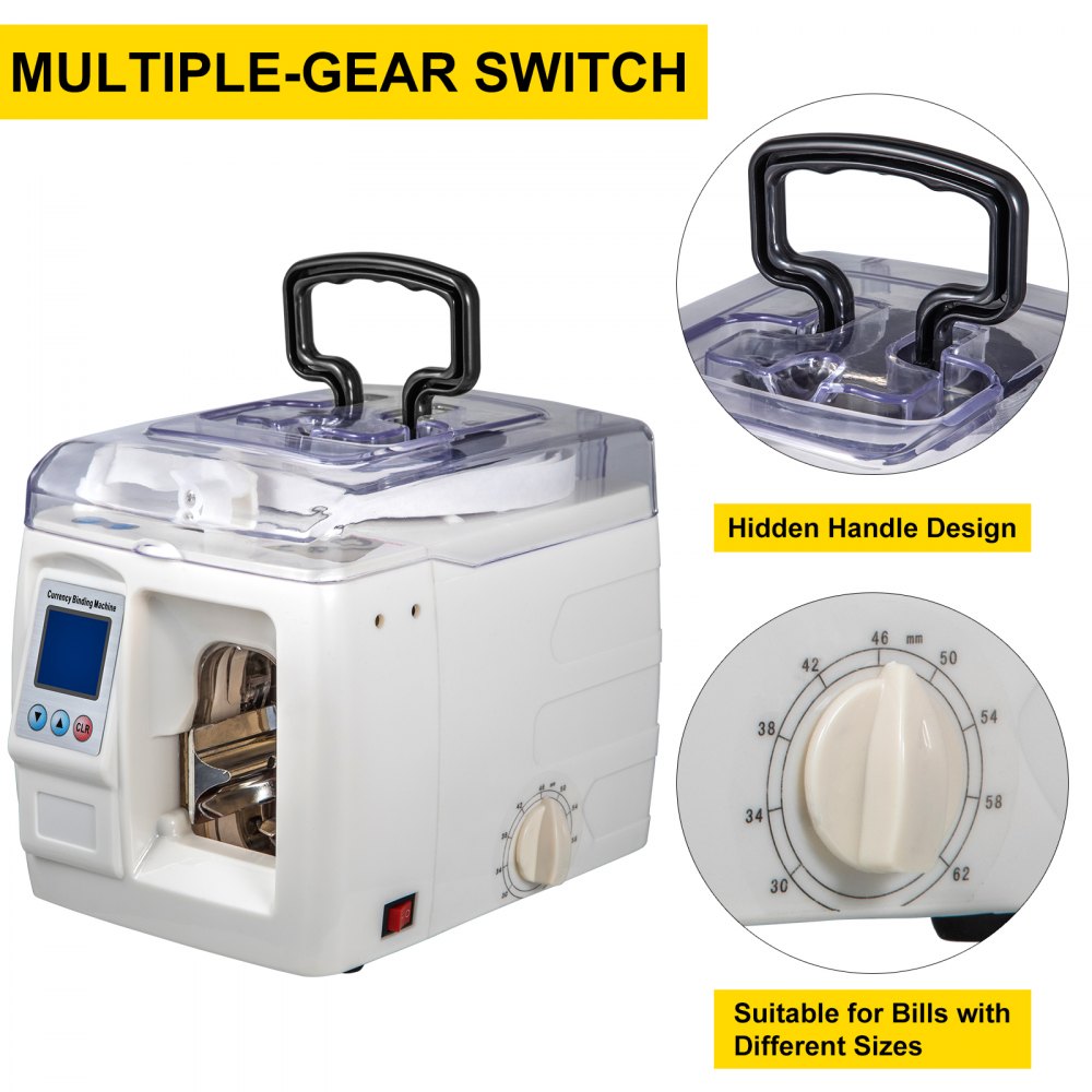 VEVOR Banknote Binding Machine 1.5 s/Once Money Bundle Bill Binding Machine 3cm Tape Width Automatic Cash Binding Machine with LCD Screen Bill Strapping Machine for Bank, Finance Department, Business