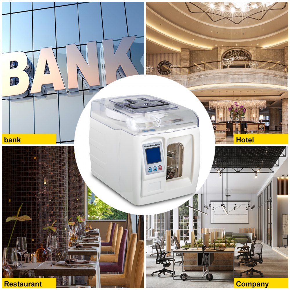 VEVOR Banknote Binding Machine 1.5 s/Once Money Bundle Bill Binding Machine 3cm Tape Width Automatic Cash Binding Machine with LCD Screen Bill Strapping Machine for Bank, Finance Department, Business