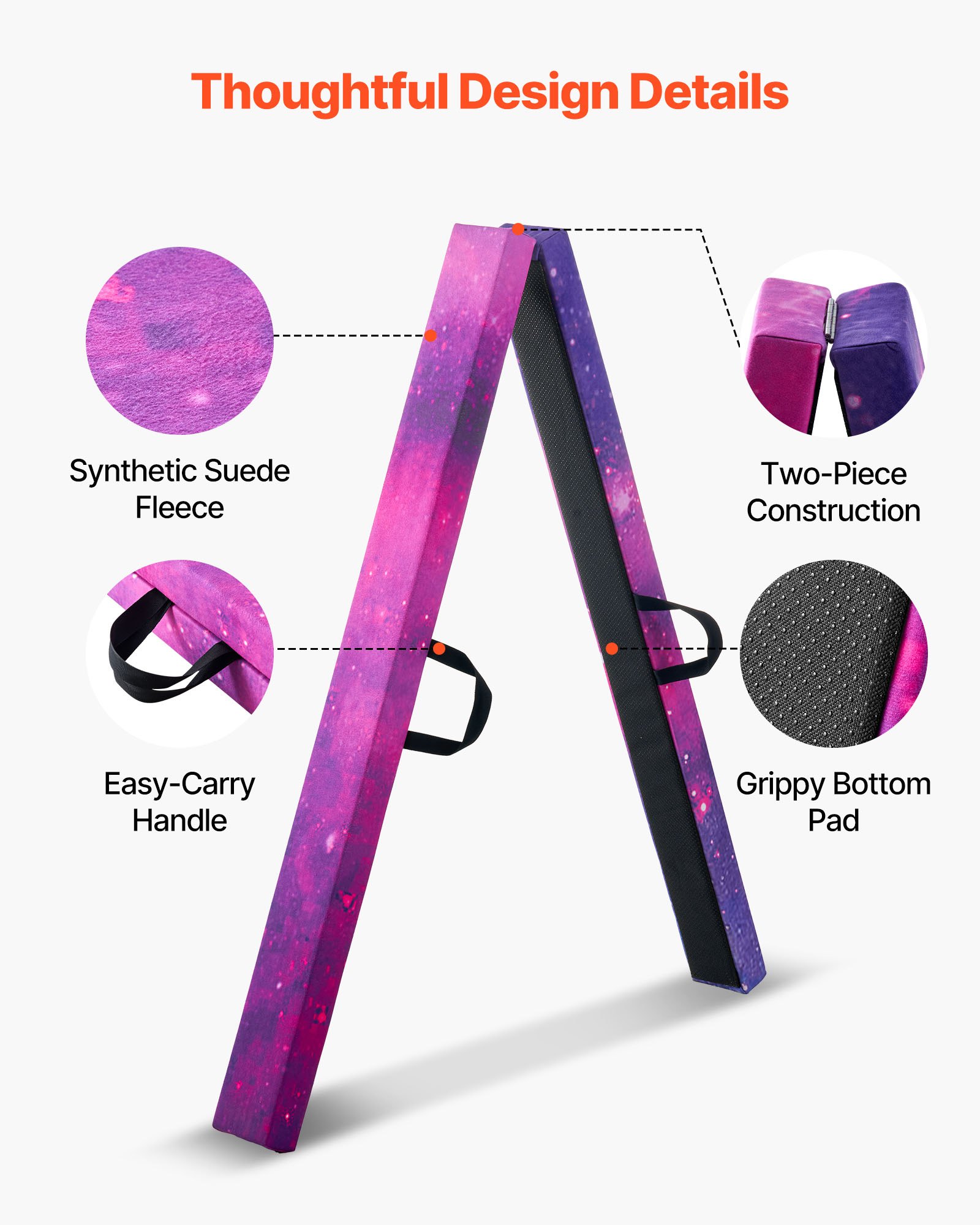 VEVOR 8FT Folding Balance Beam for Kids, 300LBS Stable Support Gymnastics Floor Beam with Non-Slip Mat, Wood-Core Gymnastics Training Equipment with Anti-Slip Bottom & Carry Bag for Home Gym, Galaxy