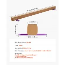 VEVOR 8FT Balance Beam for Kids, 350 LBS Stable Support Gymnastics Floor Beam with Non-Slip Wooden Mats, Wood-Core Gymnastics Training Equipment with Anti-Slip Bottom for Home and Gym, Yellow