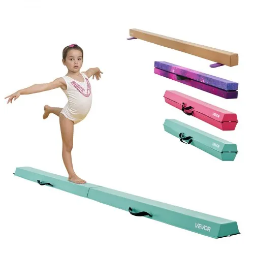 VEVOR 8FT Folding Balance Beam for Kids, 200LBS Stable Support Gymnastics Floor Beam with Non-Slip Mats, Gymnastics Training Equipment with Anti-Slip Bottom and Carrying Bag for Home Gym, Mint Green