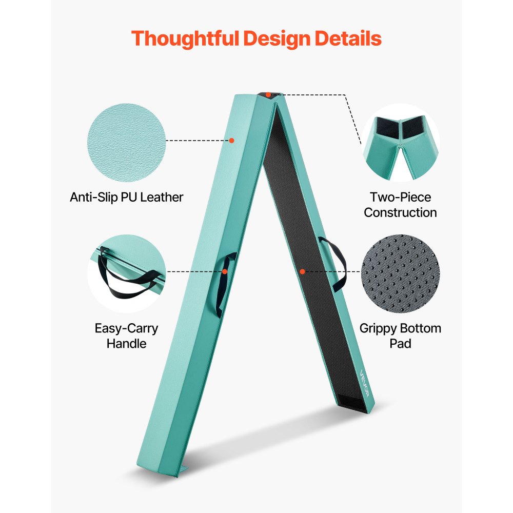 VEVOR 8FT Folding Balance Beam for Kids, 90.7 KG Stable Support Gymnastics Floor Beam with Non-Slip Mats, Gymnastics Training Equipment with Anti-Slip Bottom and Carrying Bag for Home Gym, Mint Green