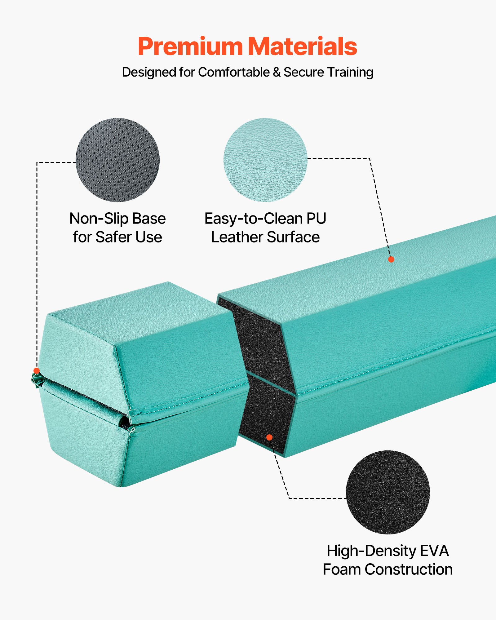 VEVOR 8FT Folding Balance Beam for Kids, 90.7 KG Stable Support Gymnastics Floor Beam with Non-Slip Mats, Gymnastics Training Equipment with Anti-Slip Bottom and Carrying Bag for Home Gym, Mint Green