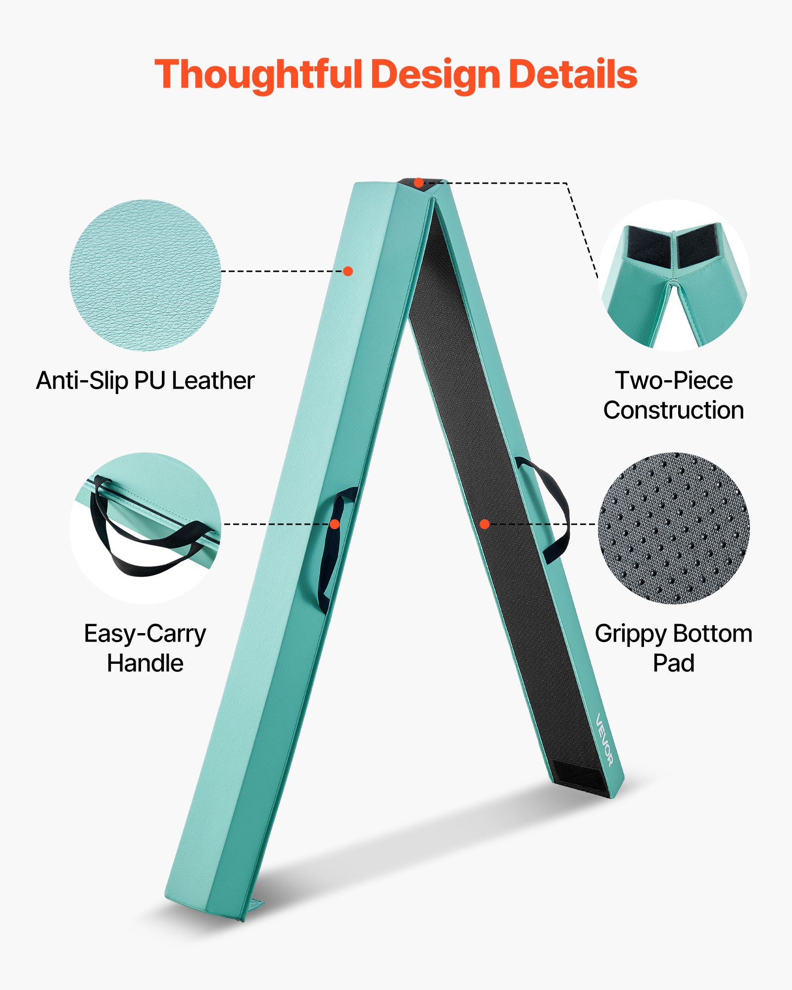 VEVOR 8FT Folding Balance Beam for Kids, 200LBS Stable Support Gymnastics Floor Beam with Non-Slip Mats, Gymnastics Training Equipment with Anti-Slip Bottom and Carrying Bag for Home Gym, Mint Green