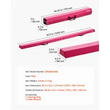 VEVOR 8FT Folding Balance Beam for Kids, 90.7 KG Stable Support Gymnastics Floor Beam with Non-Slip Mats, Gymnastics Training Equipment with Anti-Slip Bottom and Carrying Bag for Home Gym, Pink