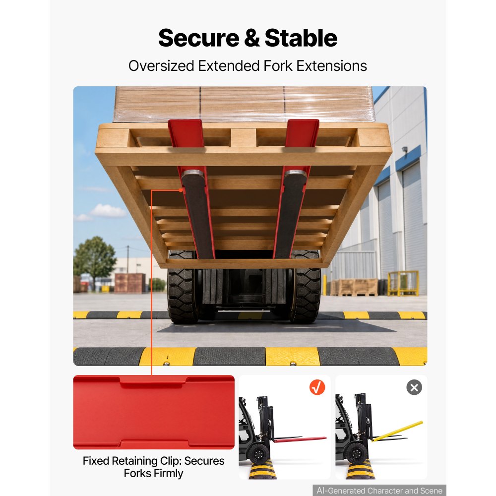 VEVOR Forklift Extensions 2130 x 115 mm, 2494.8 kg Capacity & Bottom Lock, for Forklifts and Forklift Trucks, Heavy-Duty Industrial Steel Pallet Fork Attachments, Extended Load Handling, Red, 1 Pair