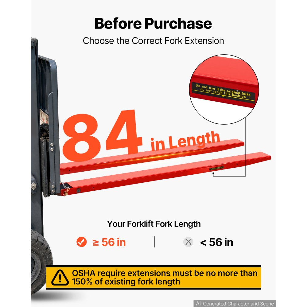 VEVOR Forklift Extensions 2130 x 140 mm, 2494.8 kg Capacity & Bottom Lock, for Forklifts and Forklift Trucks, Heavy-Duty Industrial Steel Pallet Fork Attachments, Extended Load Handling, Red, 1 Pair