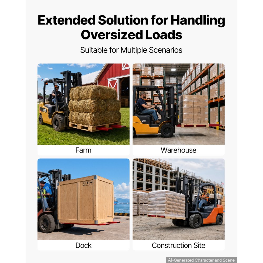 VEVOR Forklift Extensions 2130 x 140 mm, 2494.8 kg Capacity & Bottom Lock, for Forklifts and Forklift Trucks, Heavy-Duty Industrial Steel Pallet Fork Attachments, Extended Load Handling, Red, 1 Pair