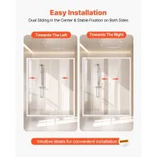 VEVOR Semi-frameless Shower Door, 57.8-59 W x 70 H in, Double Sliding Glass Door with 1/4 in(6mm) Clear Tempered Glass, Waterproof Shatterproof NANO Stainproof with Stainless Steel Hardware, Chrome