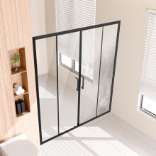 Semi-frameless Double Sliding Shower Door 1/4 in SGCC Tempered Glass Matte Black