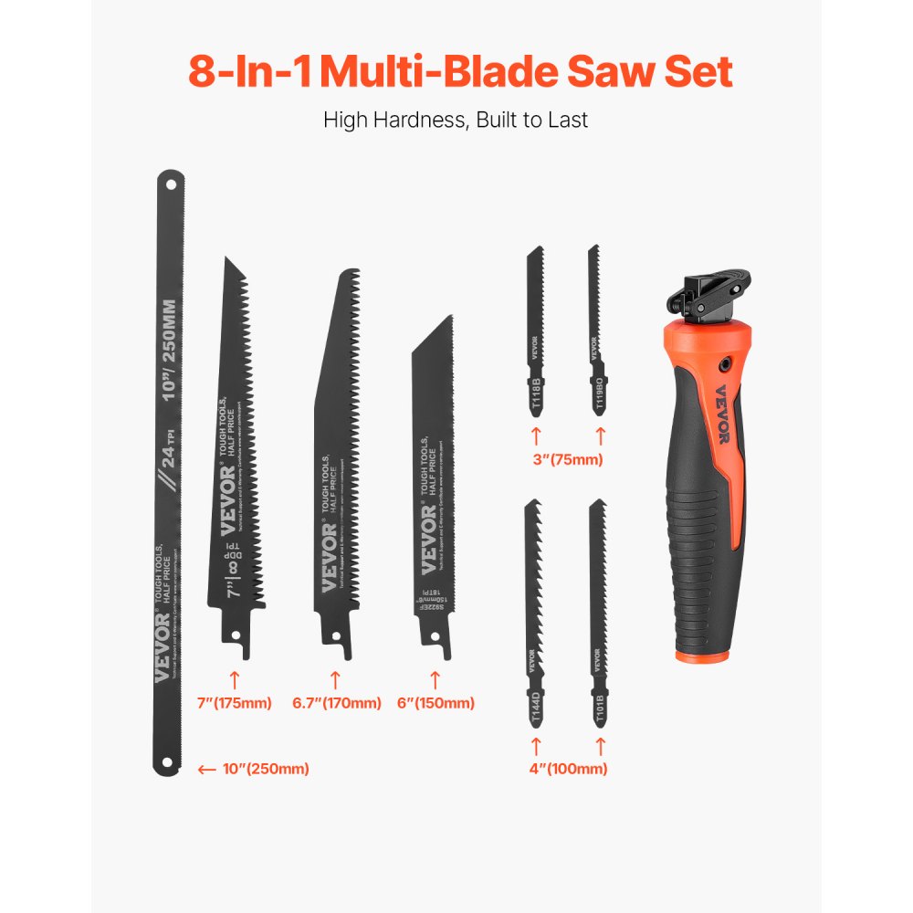 VEVOR Jab Saw, 6 in Keyhole Saw with Soft Grip Handle, 8-In-1 Multi-Blades Drywall Jab Saw, Sharp Jab Saw with Triple Ground Teeth, for Cutting Drywall Wood Metel Plastic Plywood Wallboard Thin Sheet
