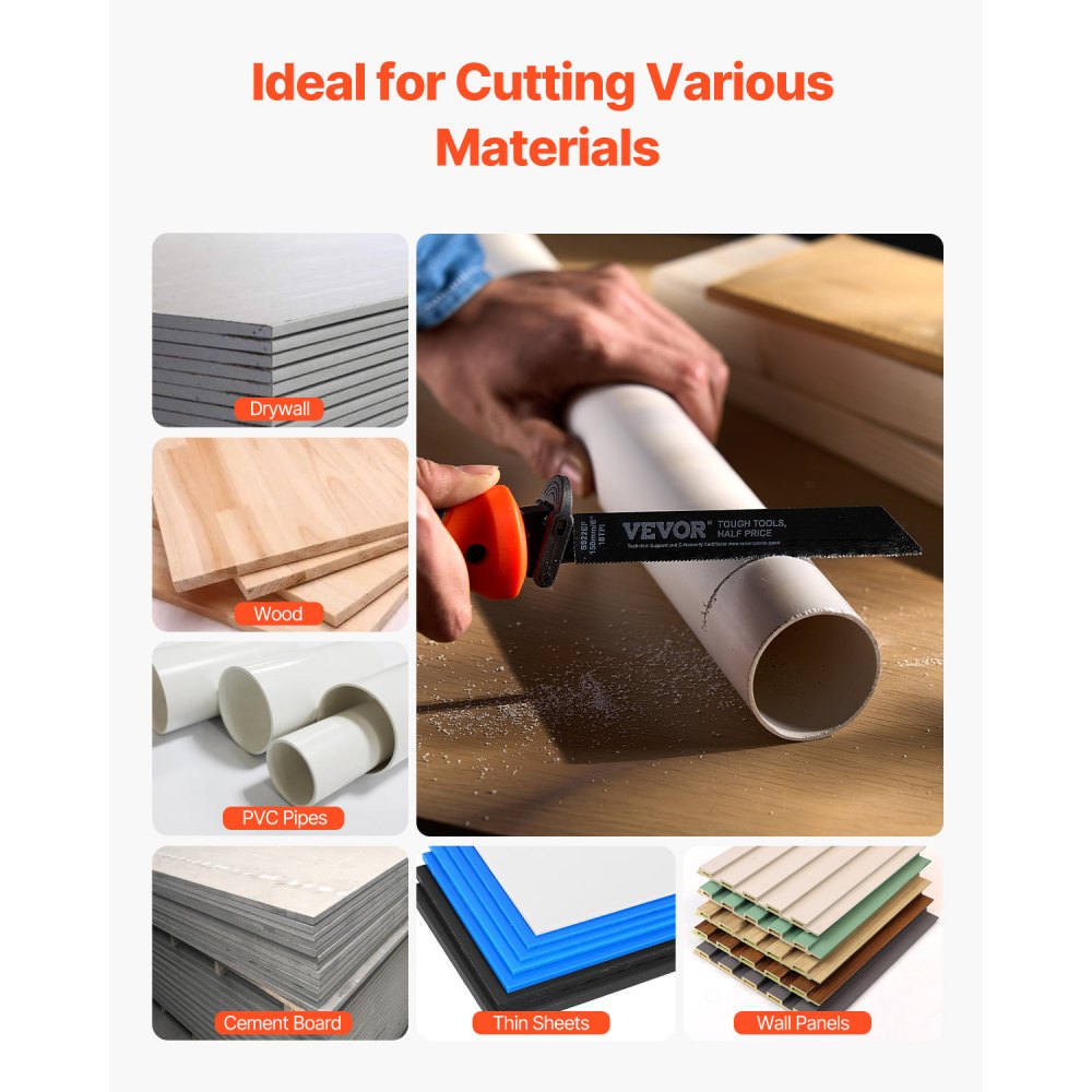 VEVOR Jab Saw, 6 in Keyhole Saw with Soft Grip Handle, 8-In-1 Multi-Blades Drywall Jab Saw, Sharp Jab Saw with Triple Ground Teeth, for Cutting Drywall Wood Metel Plastic Plywood Wallboard Thin Sheet