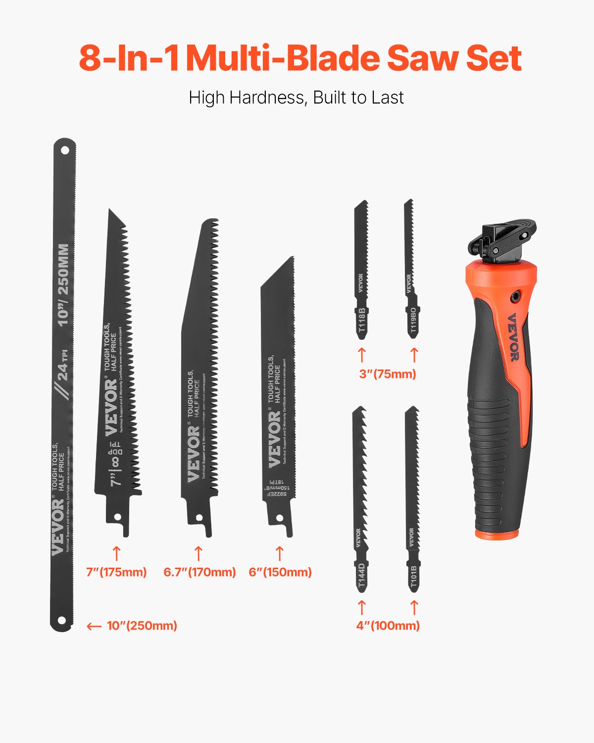 VEVOR Jab Saw, 6 in Keyhole Saw with Soft Grip Handle, 8-In-1 Multi-Blades Drywall Jab Saw, Sharp Jab Saw with Triple Ground Teeth, for Cutting Drywall Wood Metel Plastic Plywood Wallboard Thin Sheet