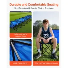 VEVOR Folding Chair Sport 6 Seat Sideline Team Bench with Sidebag Carry Bag Blue