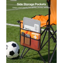 VEVOR Folding Chair Sport 6 Seat Sideline Team Bench w/ Sidebag Carry Bag Orange