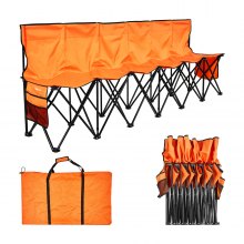 VEVOR Folding Chair Sport 6 Seat Sideline Team Bench w/ Sidebag Carry Bag Orange