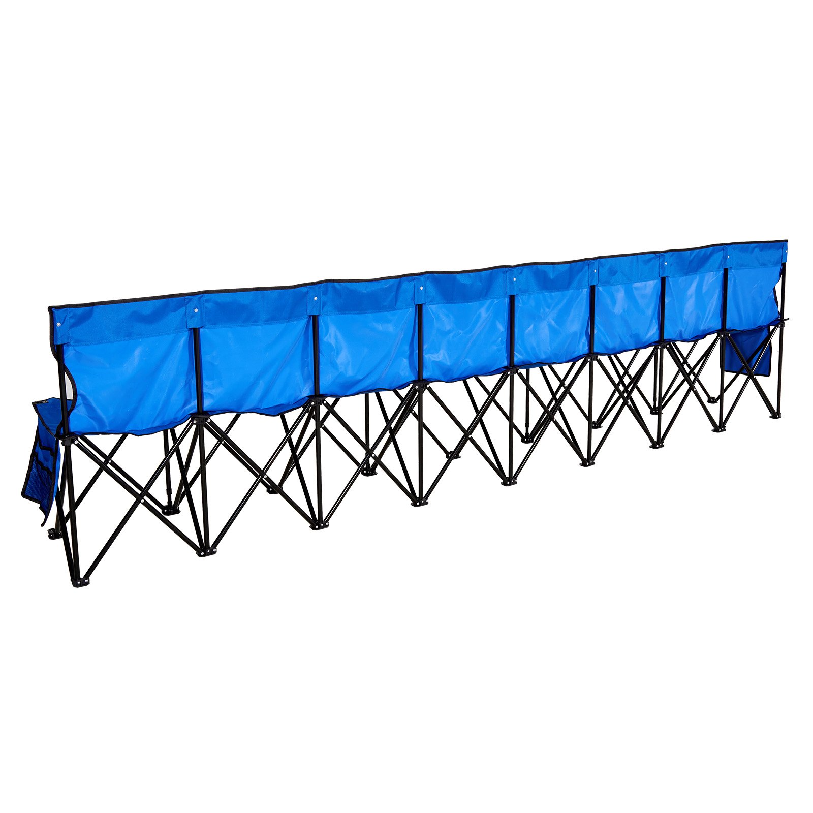 VEVOR Portable Folding Bench, 8 Seat Foldable Soccer Bench with Side Pockets and Carrying Bag, Lightweight Sideline Seating with Back Rest for Football, Baseball, Camping, Outdoor Events, Blue