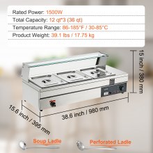 VEVOR Commercial Electric Food Warmer Countertop Buffet 3*12Qt with Glass Shield