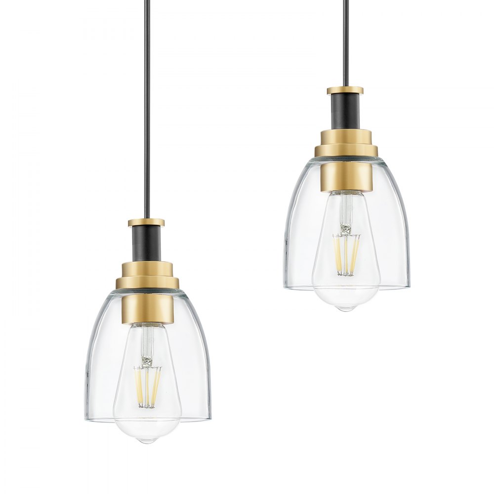 Lámpara colgante VEVOR de 1 luz (paquete de 2), ideal para isla de cocina con pantalla de cristal transparente y cable, acabado en negro y dorado, altura ajustable, ideal para dormitorio, pasillo, entrada y cocina.
