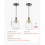 Lámpara colgante VEVOR de 1 luz (paquete de 2), ideal para isla de cocina con pantalla de cristal transparente y cable, acabado en negro y dorado, altura ajustable, ideal para dormitorio, pasillo, entrada y cocina.