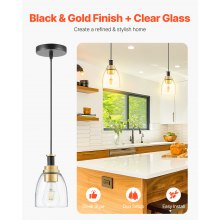 VEVOR Pendant Light 1-Light Pendant Lighting with Glass Shade Adjustable Height