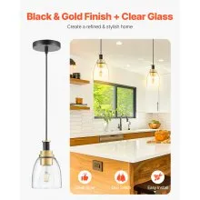VEVOR Pendant Light 1-Light Pendant Lighting with Glass Shade Adjustable Height