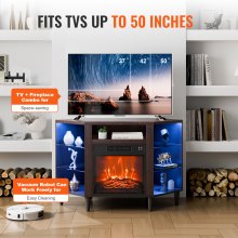 VEVOR Fireplace TV Stand for TVs 42", Media Storage Corner with 18" Fireplace, Storage Drawers & Cabinets, Pastoral TV Console Table with 20 LED Lights, Remote Control and Timer for Living Room, Brown