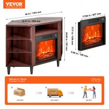 VEVOR Fireplace TV Stand for TVs 42", Media Storage Corner with 18" Fireplace, Storage Drawers & Cabinets, Pastoral TV Console Table with 20 LED Lights, Remote Control and Timer for Living Room, Brown