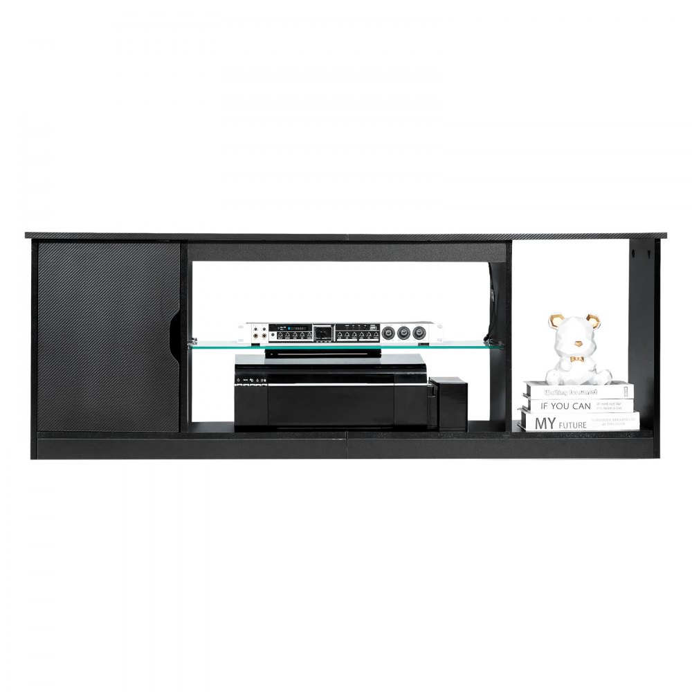 VEVOR TV Stand for TVs up to 65 inch, Modern Entertainment Center with Light Strip, Wooden TV Cabinet Storage with Glass Shelf and Adjustable Shelves, Console Table for Living Room and Bedroom, Black