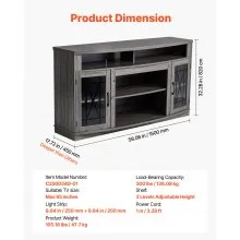 VEVOR TV Stand for TVs up to 65 inch, Farmhouse Entertainment Center with Light Strip, Wooden TV Cabinet Storage with Glass Doors and Adjustable Shelves, Console Table for Living Room, Bedroom, Gray