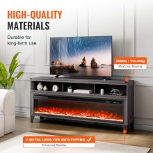 VEVOR Fireplace TV Stand for TVs 66", Media Storage Corner with 60" Fireplace, Storage Drawers & Cabinets, Pastoral TV Console Table with 20 LED Lights, Remote Control and Timer for Living Room, Black