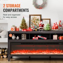 VEVOR Fireplace TV Stand for TVs 66", Media Storage Corner with 60" Fireplace, Storage Drawers & Cabinets, Pastoral TV Console Table with 20 LED Lights, Remote Control and Timer for Living Room, Black