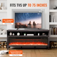 VEVOR Fireplace TV Stand for TVs 66", Media Storage Corner with 60" Fireplace, Storage Drawers & Cabinets, Pastoral TV Console Table with 20 LED Lights, Remote Control and Timer for Living Room, Black