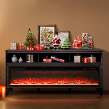 VEVOR Fireplace TV Stand for TVs 66", Media Storage Corner with 60" Fireplace, Storage Drawers & Cabinets, Pastoral TV Console Table with 20 LED Lights, Remote Control and Timer for Living Room, Black