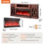 VEVOR 80" Fireplace TV Stand with 20 LED Lights Remote Control & Timer Brown