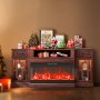 VEVOR Fireplace TV Stand for TVs up to 80", Media Storage Corner with Storage Cabinets & 36" Fireplace, Vintage TV Console Table with 20 LED Lights, Remote Control and Timer for Living Room, Brown